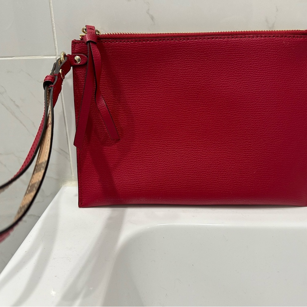 Burberry leather wristlet / clutch with check accent - Picture 3 of 7